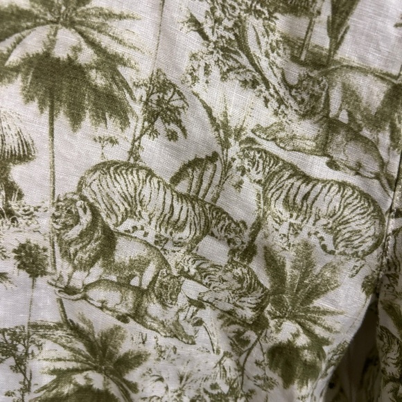 EUC like new Rachel Zoe Green and White Linen Pants with gorgeous animal toile M - Picture 4 of 8
